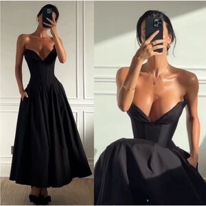 House of CB 'Lady' Black Strapless Midi Dress NWOT